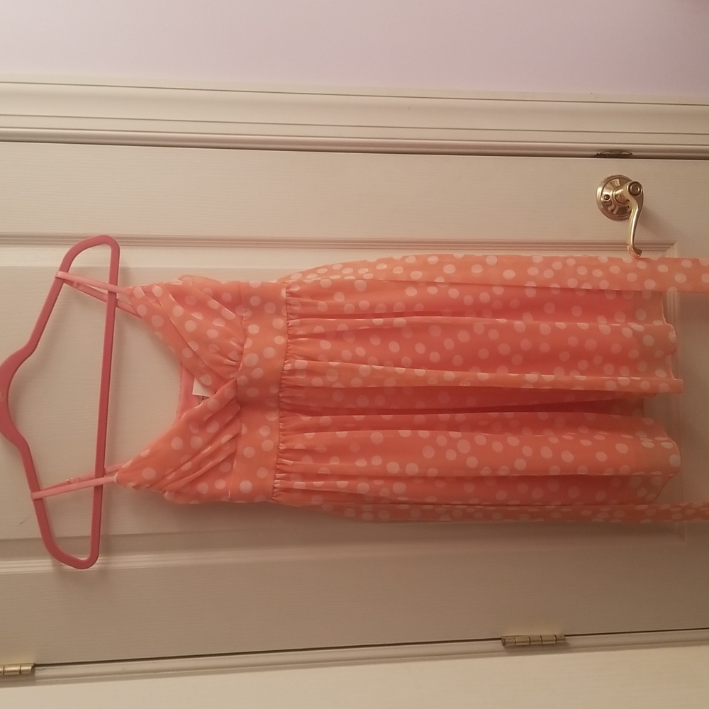 Coral Dress with Polka Dots